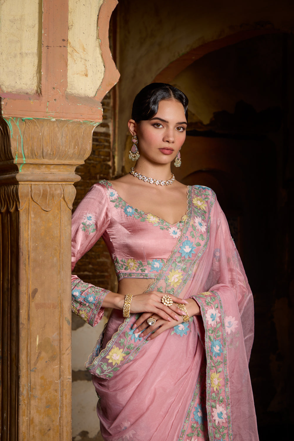 Zubeida Rose Pink Silk Organza Saree