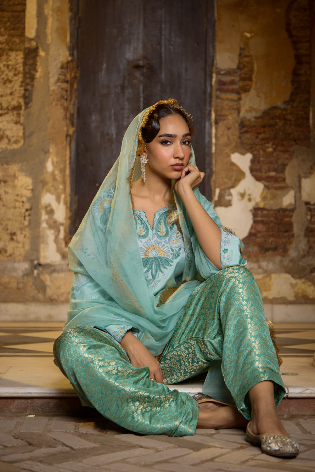 Asha Mint Silk Pheran Set With Salwar