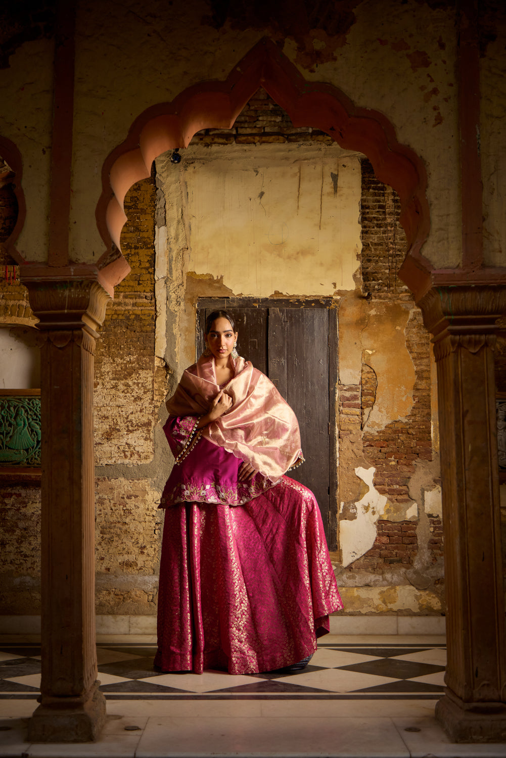 Hema Rani Pink Kurta Set With Brocade Kalidaar Lehenga