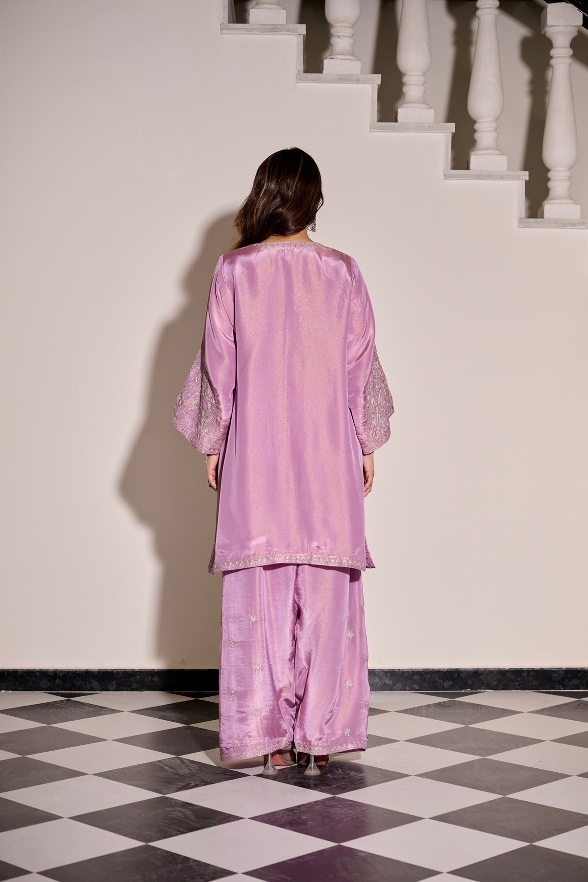 Lilac Tissue Tilla Embroidered Pheran Set with Farshi Salwar