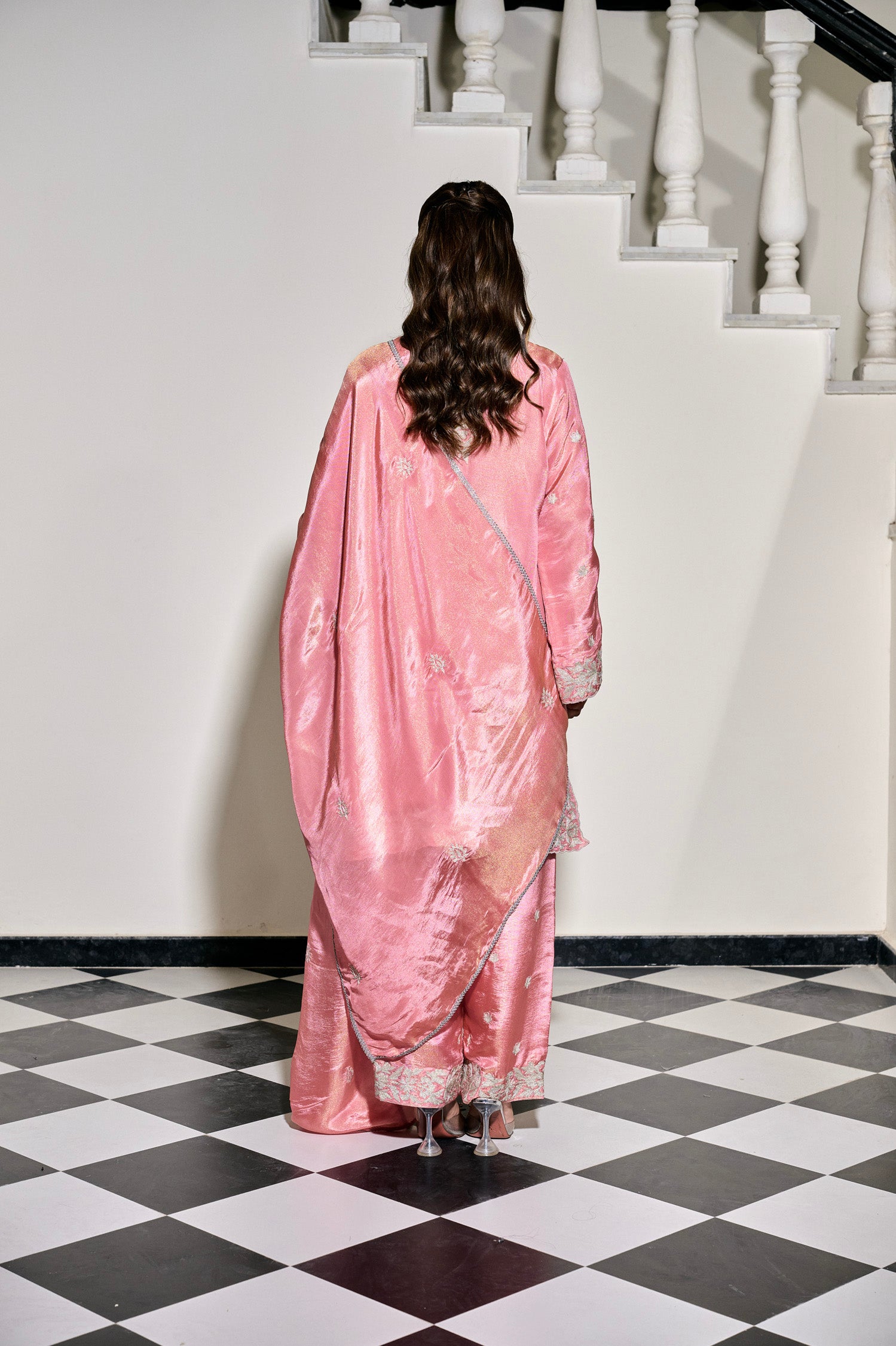 Pink Tilla Embroidered Pheran Set with Straight Pants