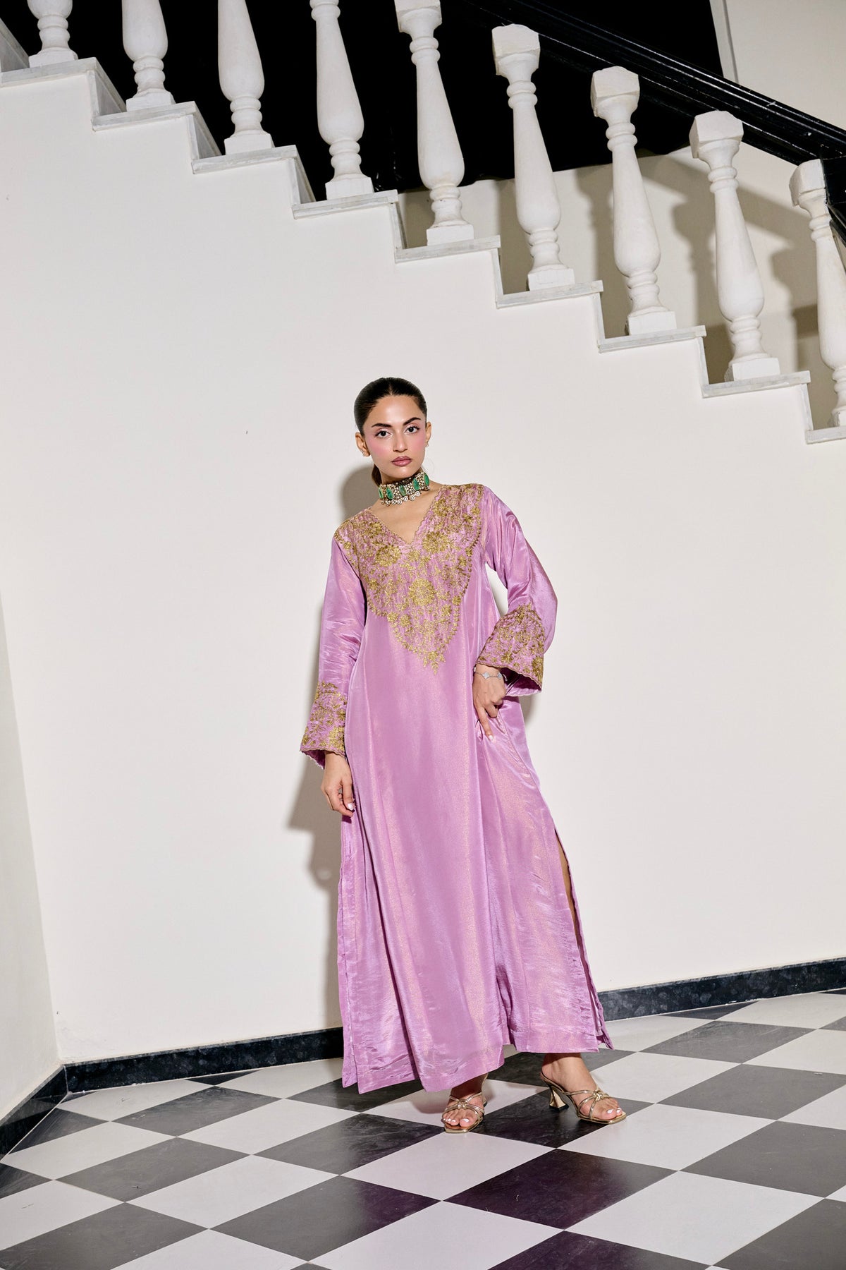 Purple Tissue Tilla Embroidered Kaftaan