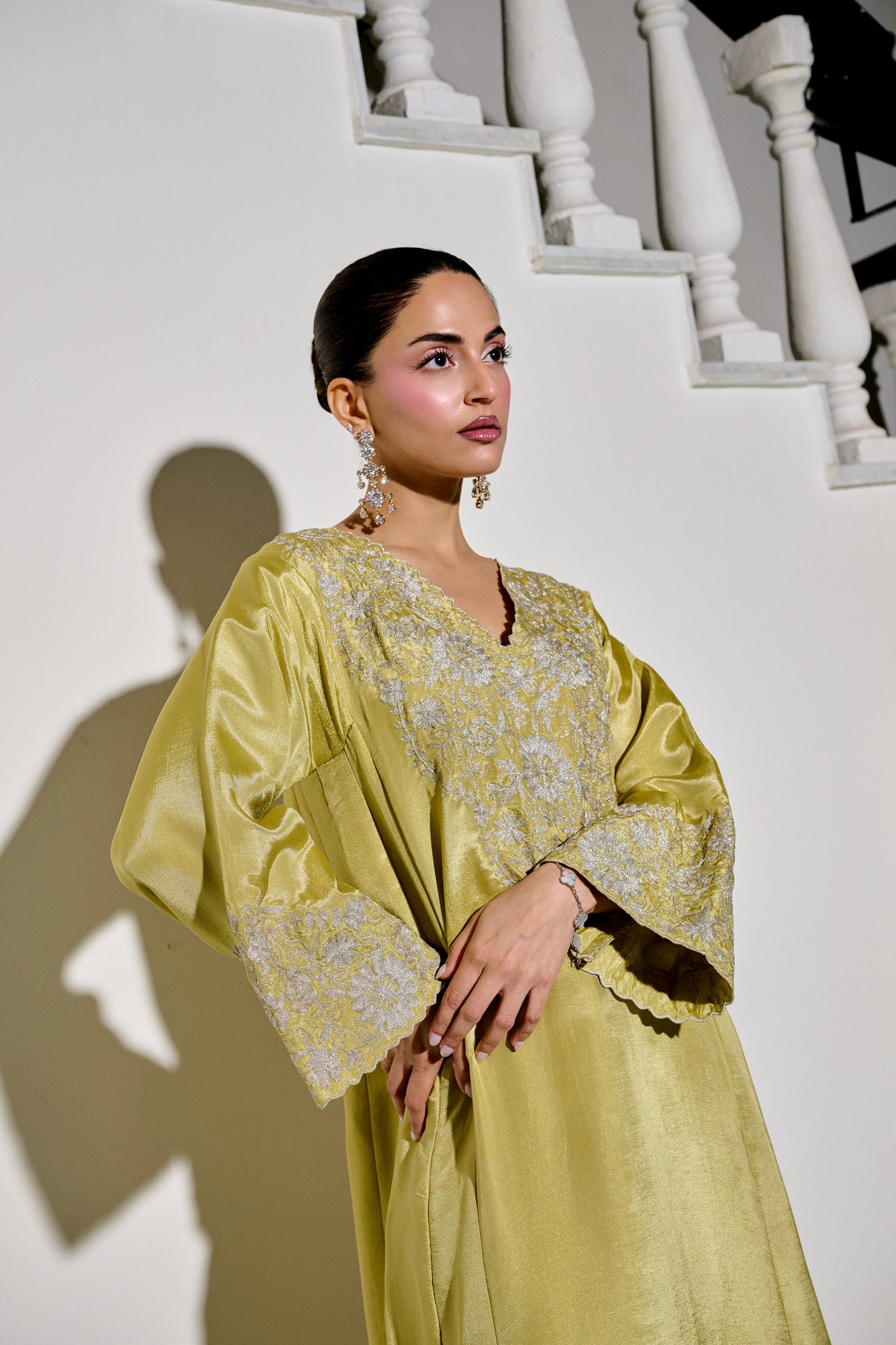 Lime Tissue Tilla Embroidered Kaftaan
