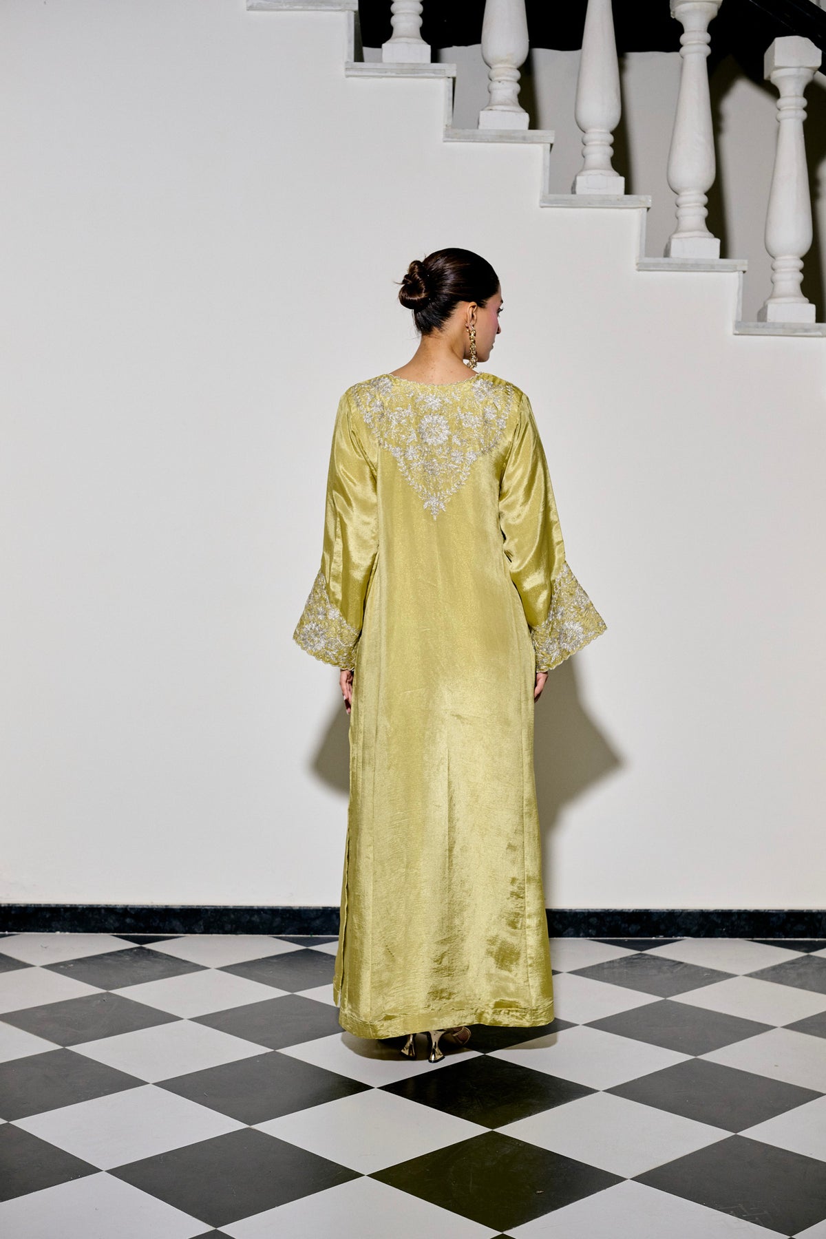 Lime Tissue Tilla Embroidered Kaftaan