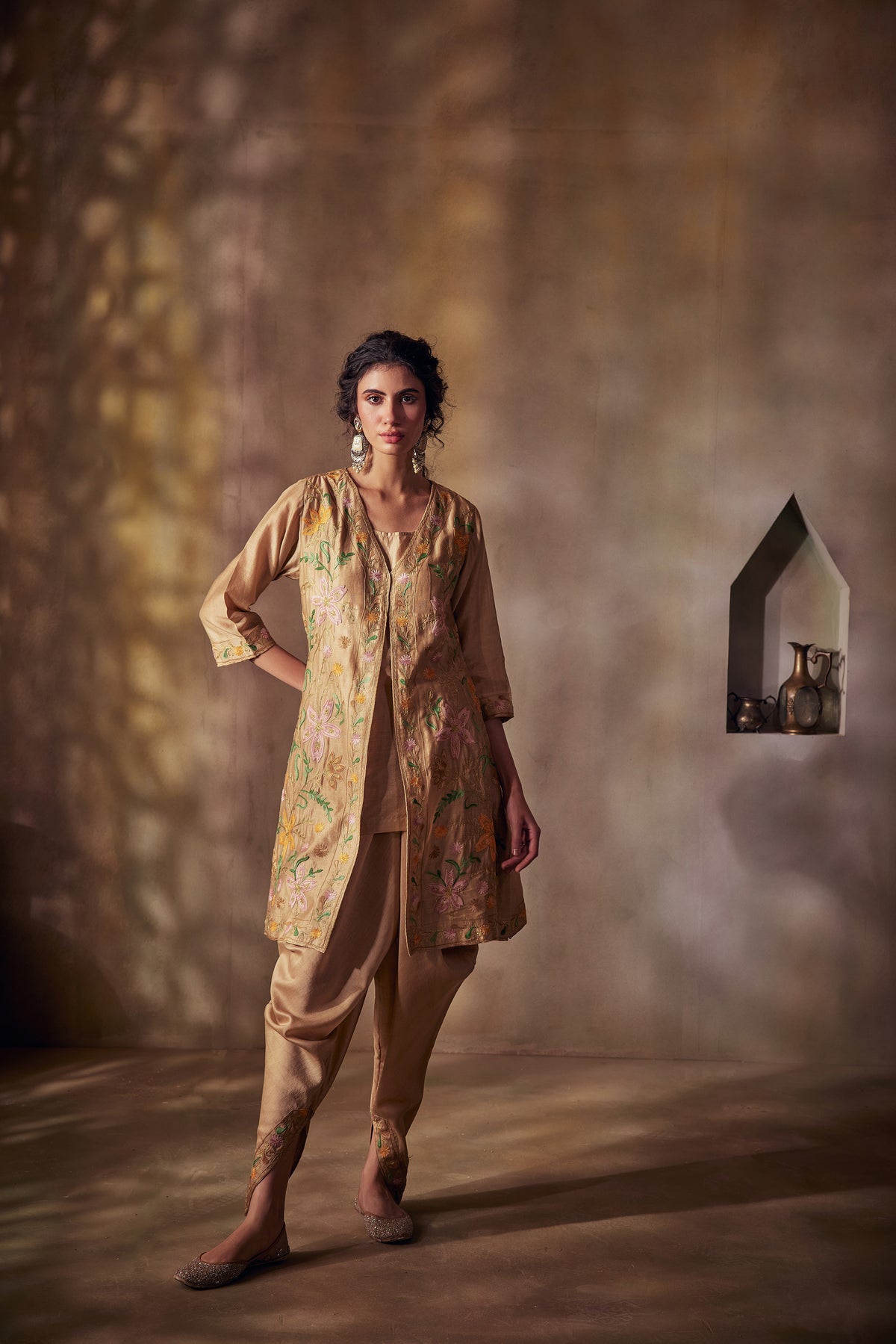 Buy Luxury Silk Chanderi Co ord Jacket set and Dhoti Pants | Koshur India