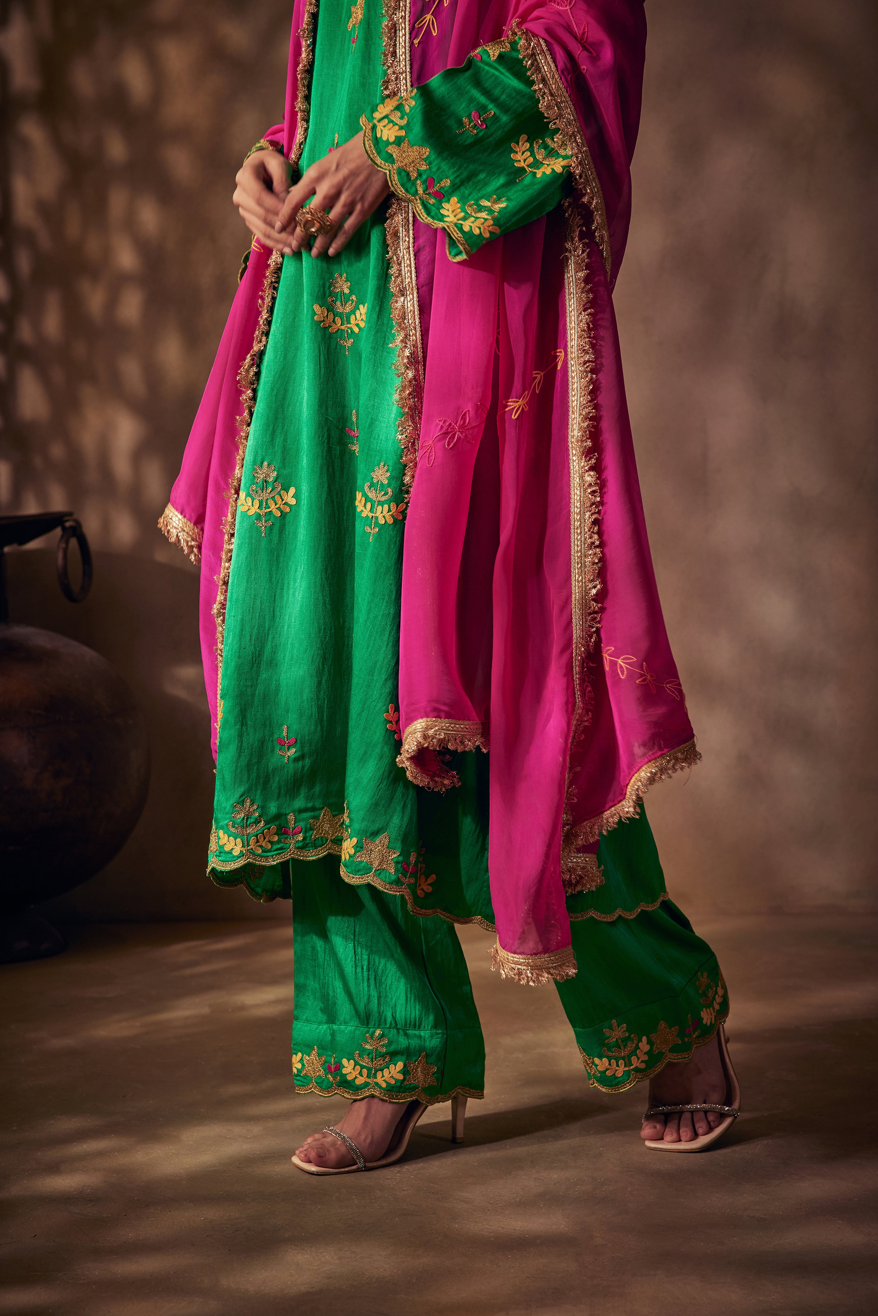 Green Gold & Aari Kurta Set