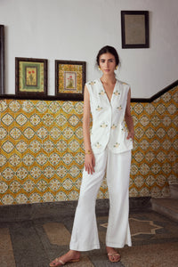 White Linen Waistcoat Set