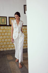 White Linen Waistcoat Set