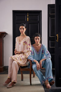 Champagne Pink Aari Tilla Kurta Set