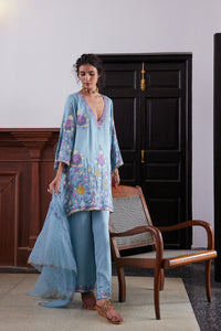 Cloud Blue Aari Tilla Kurta Set