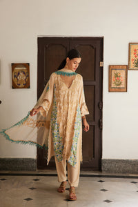 Beige Cutwork Asymmetrical Kurta Set