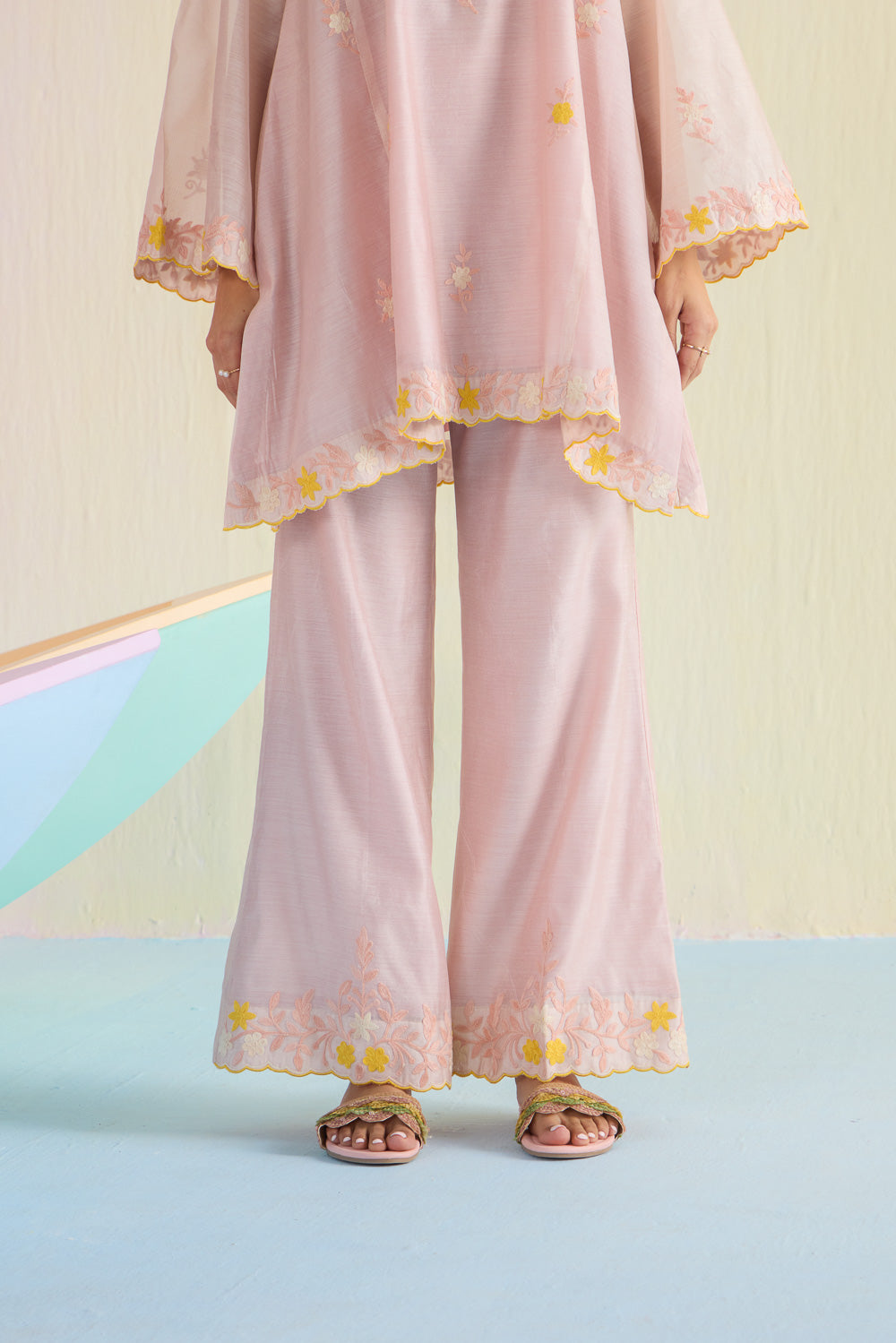 Sunshine Pink Kalidaar Chanderi Cotton Kurta Set