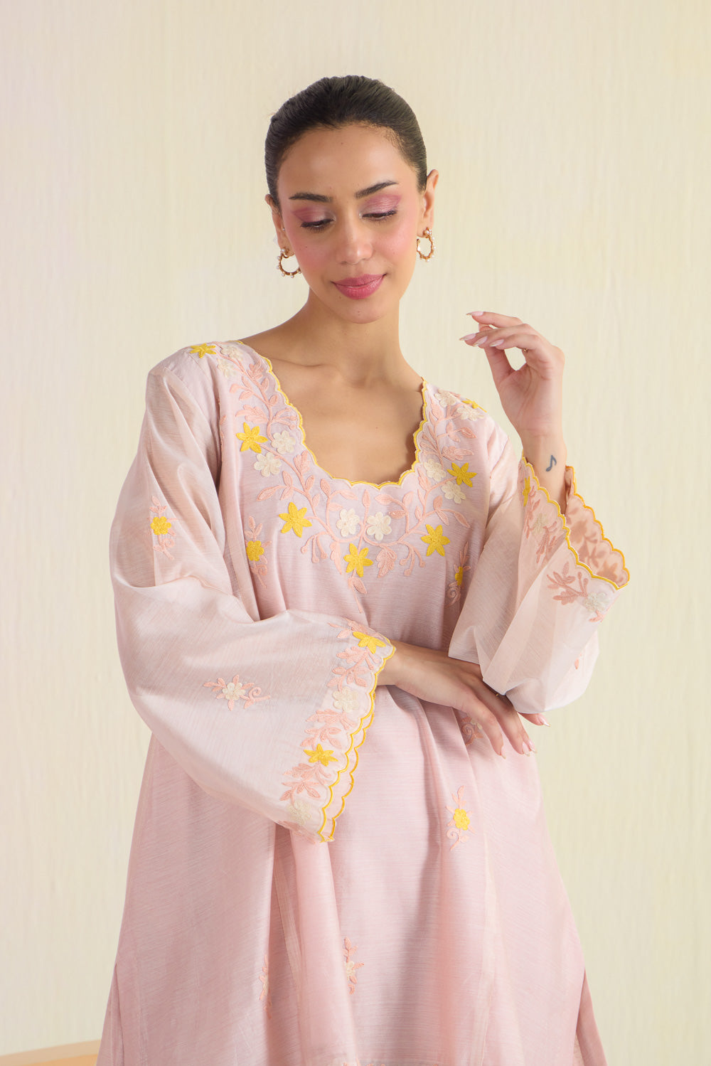 Sunshine Pink Kalidaar Chanderi Cotton Kurta Set