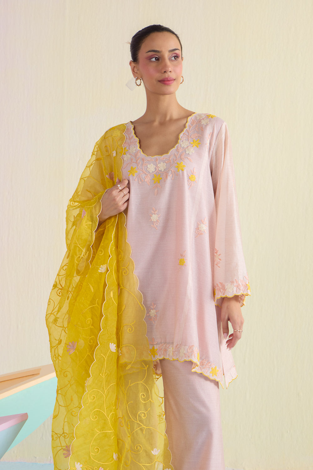 Sunshine Pink Kalidaar Chanderi Cotton Kurta Set