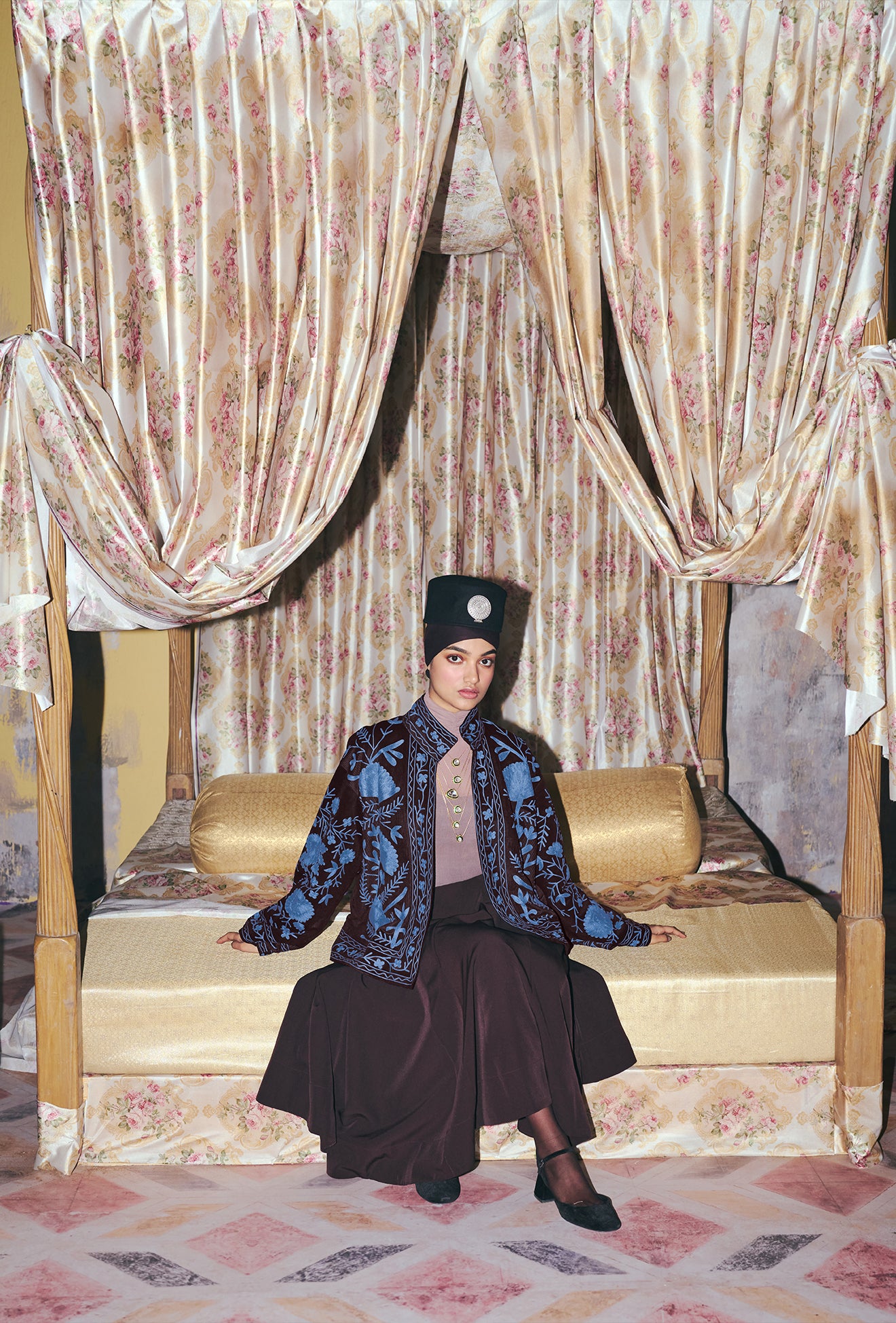 Coffee Brown Aari Embroidered Velvet Jacket