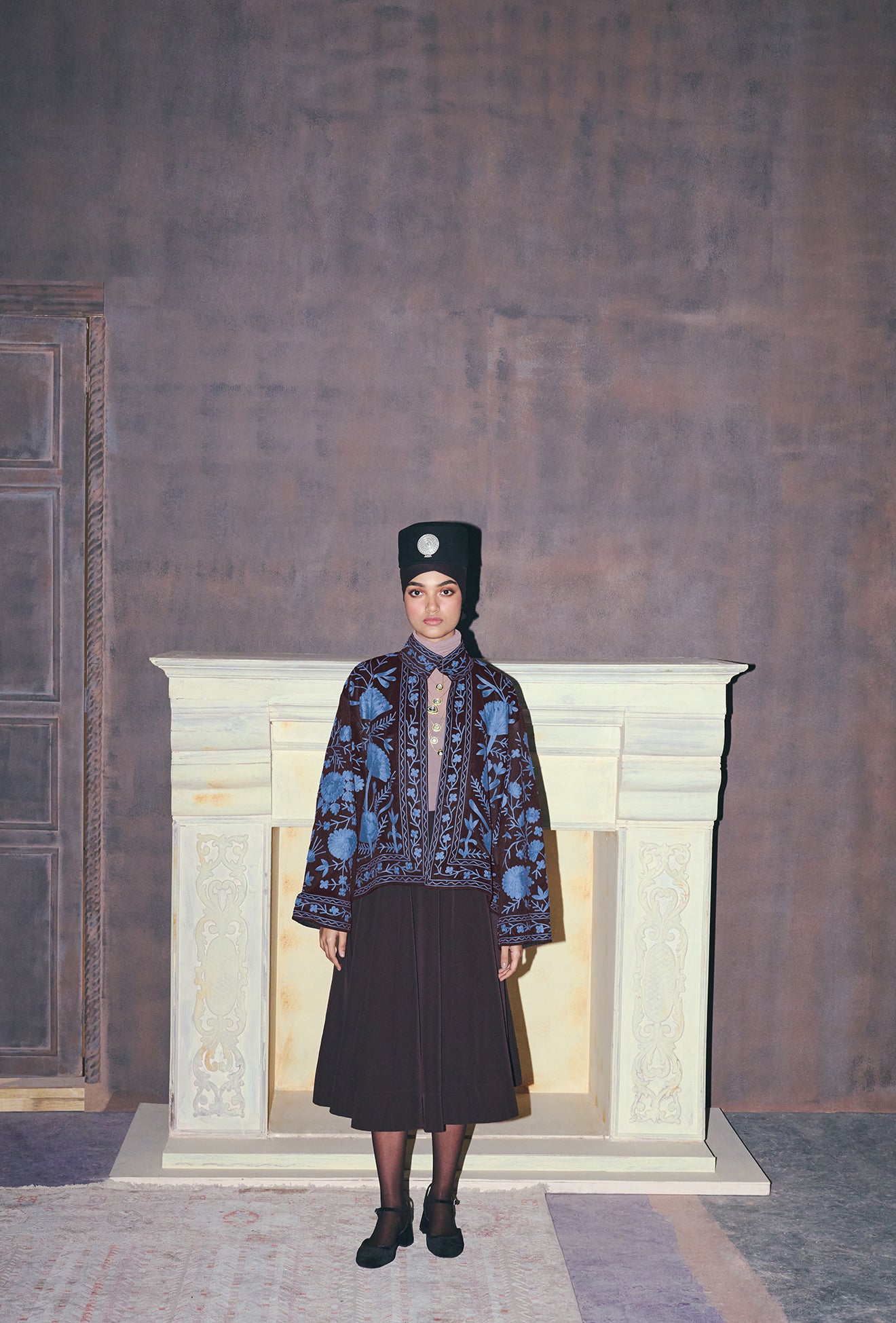 Coffee Brown Aari Embroidered Velvet Jacket