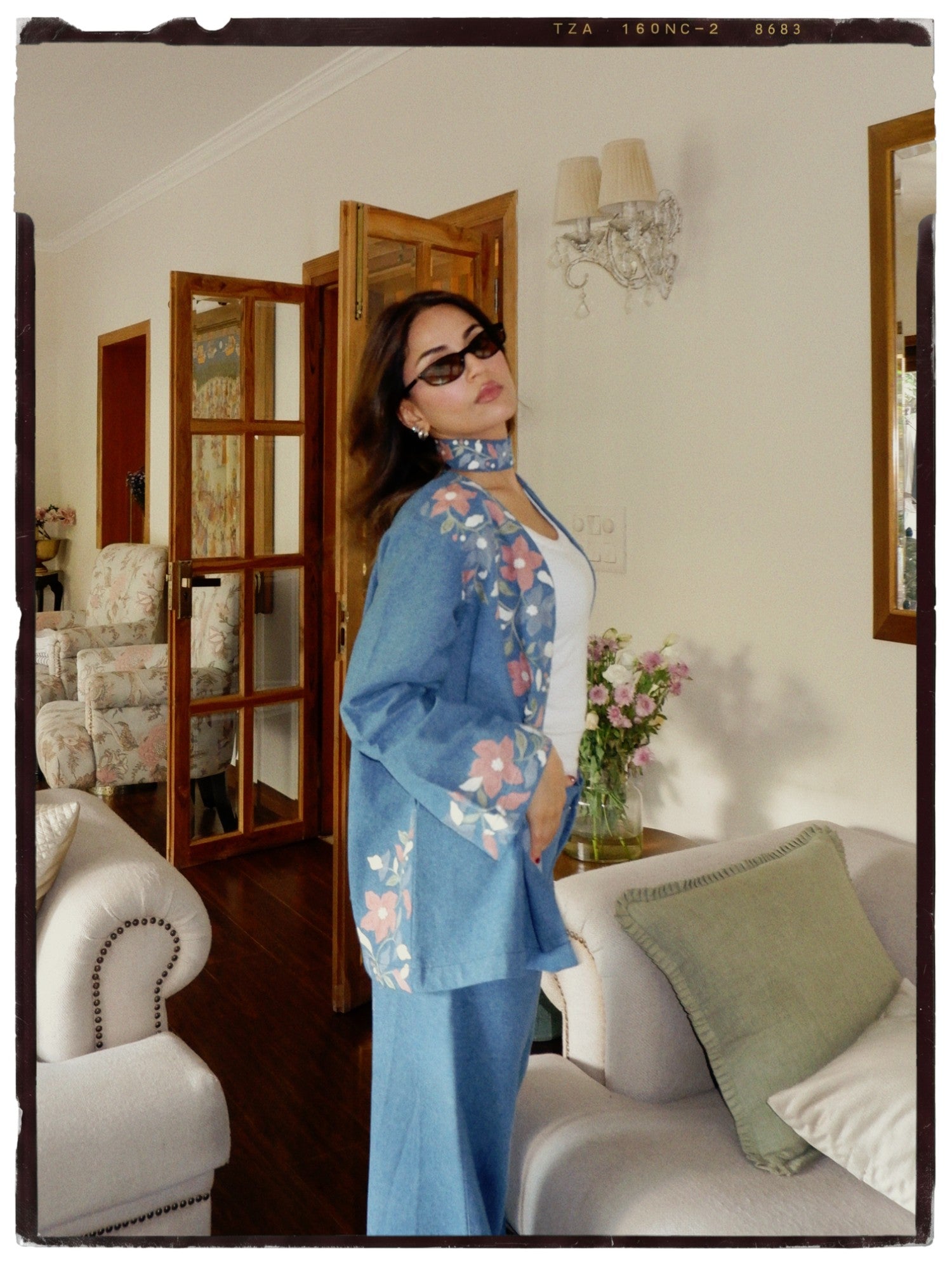 Aari Embroidered Denim Kimono Set