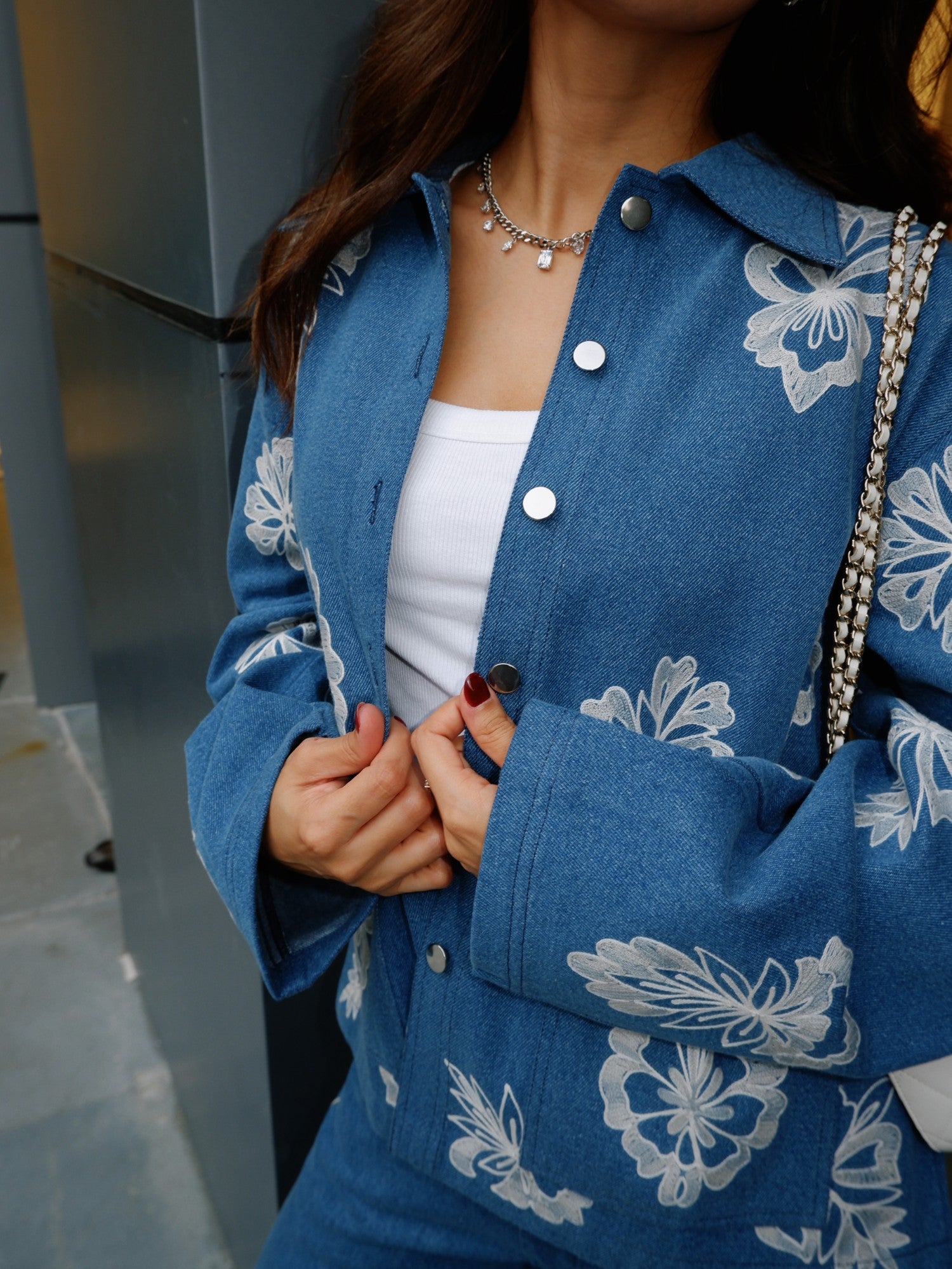 Aari embroidered denim jacket set