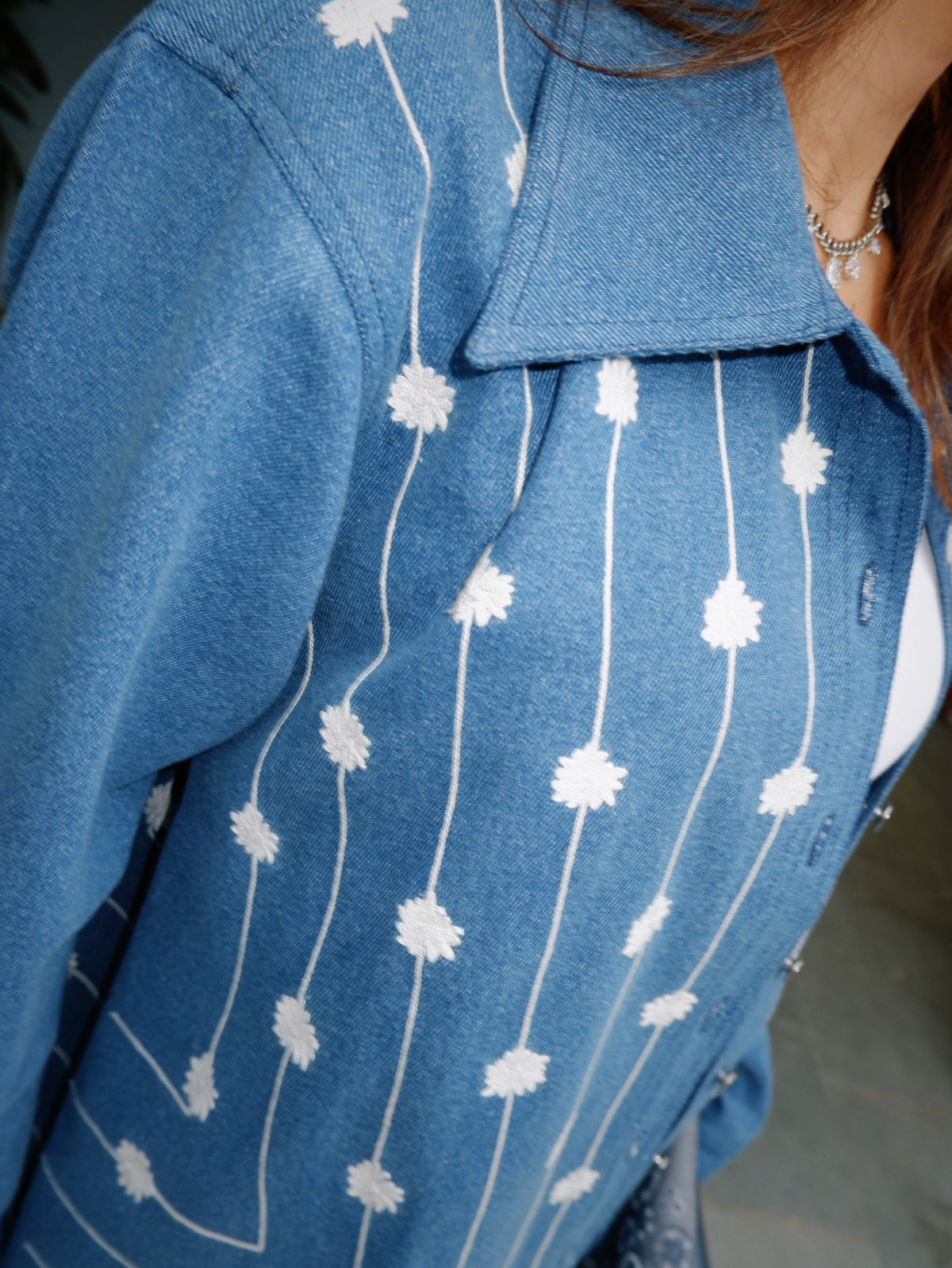 Aari Embroidered Denim Chinar Jacket Set