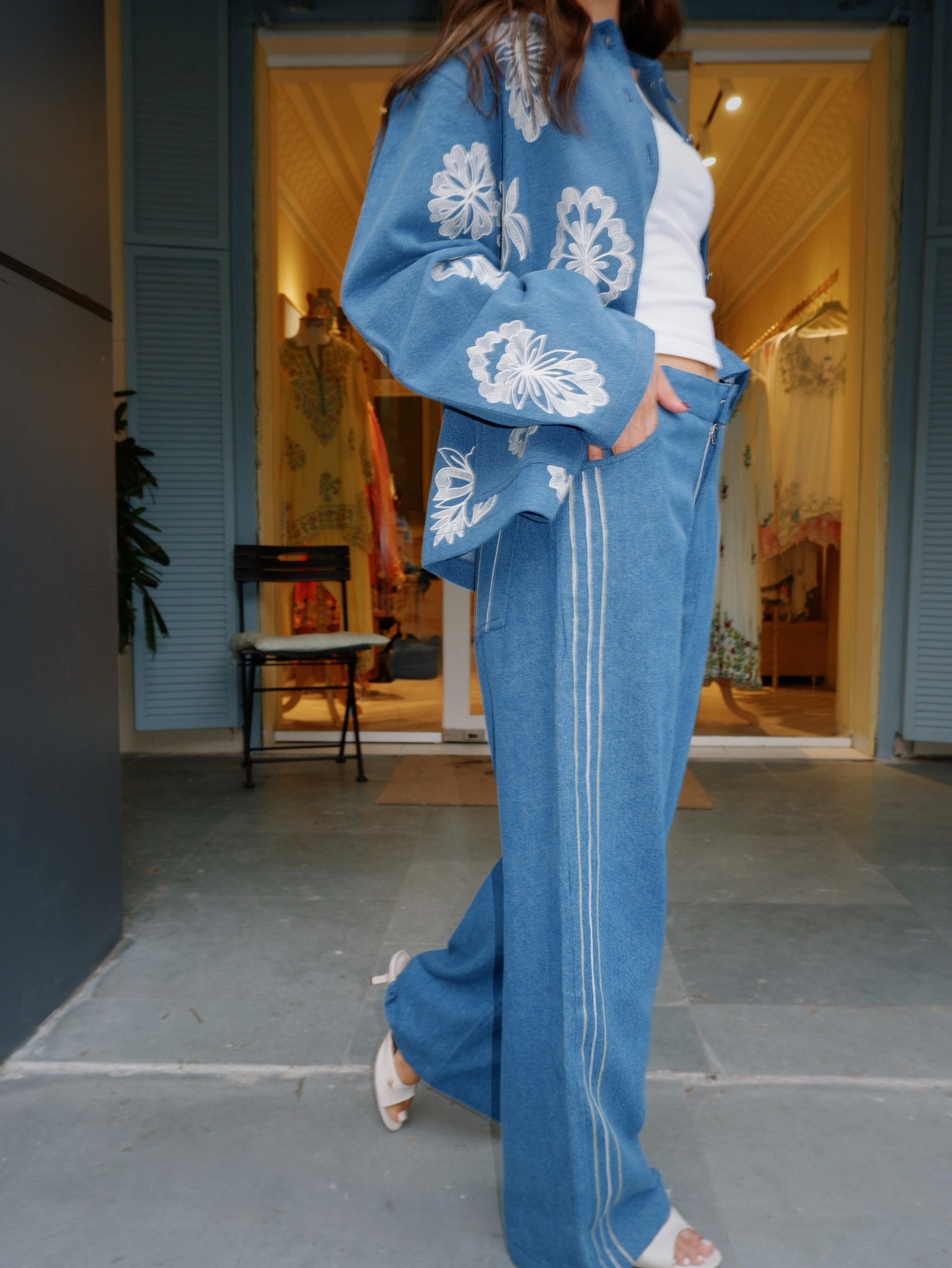 Aari embroidered denim jacket set