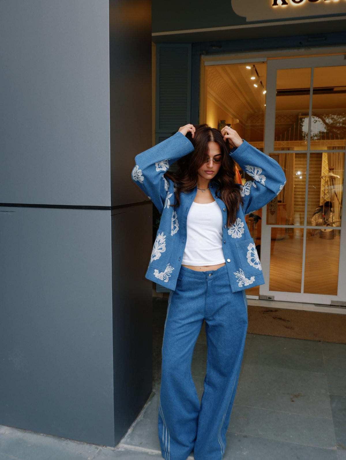 Aari embroidered denim jacket set