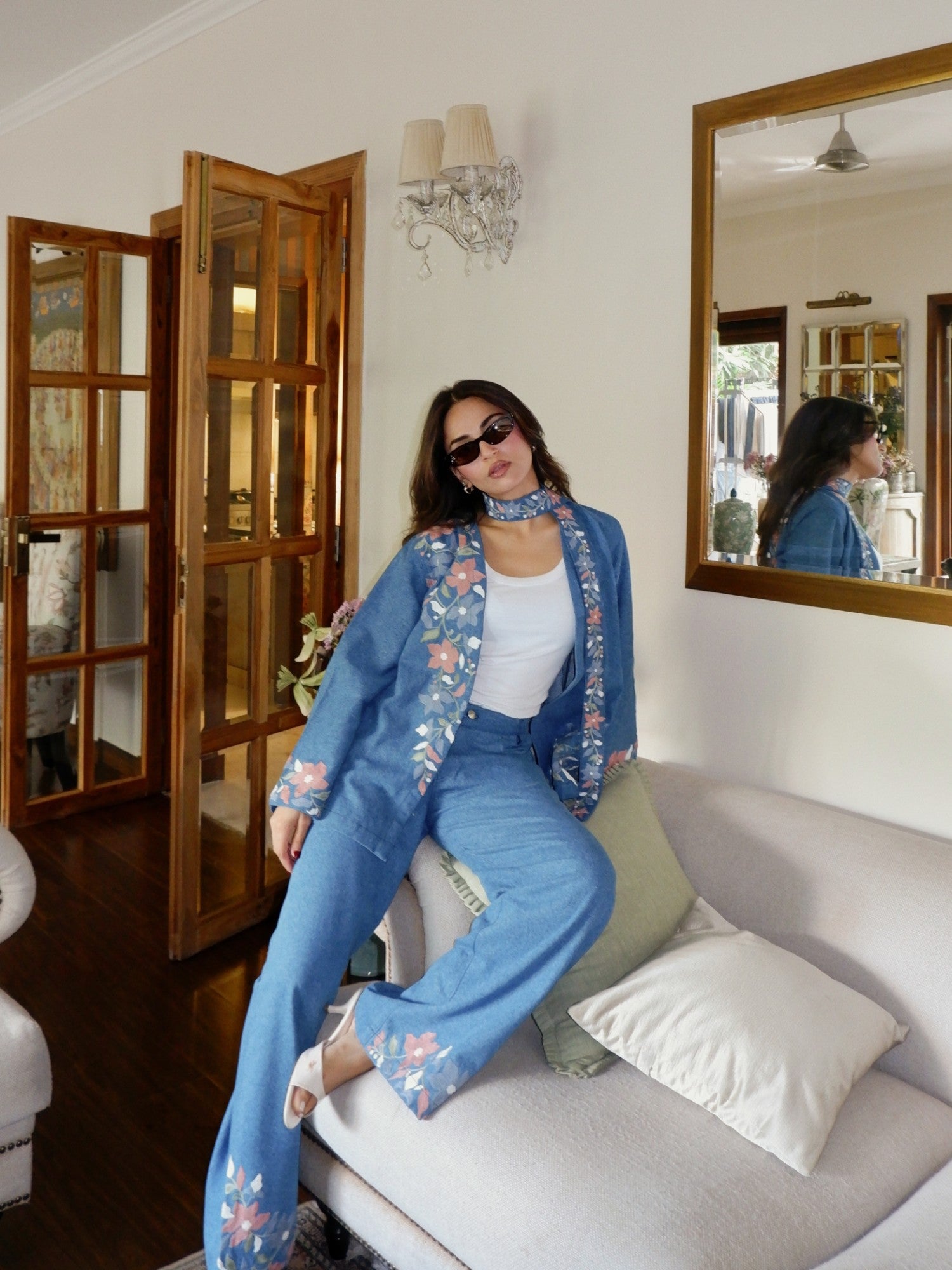 Aari Embroidered Denim Kimono Set