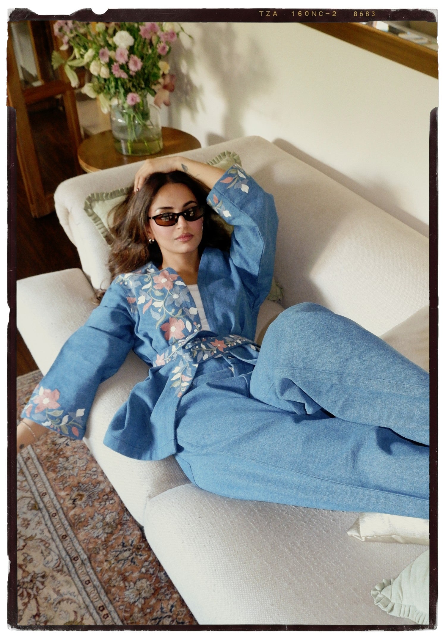 Aari Embroidered Denim Kimono Set