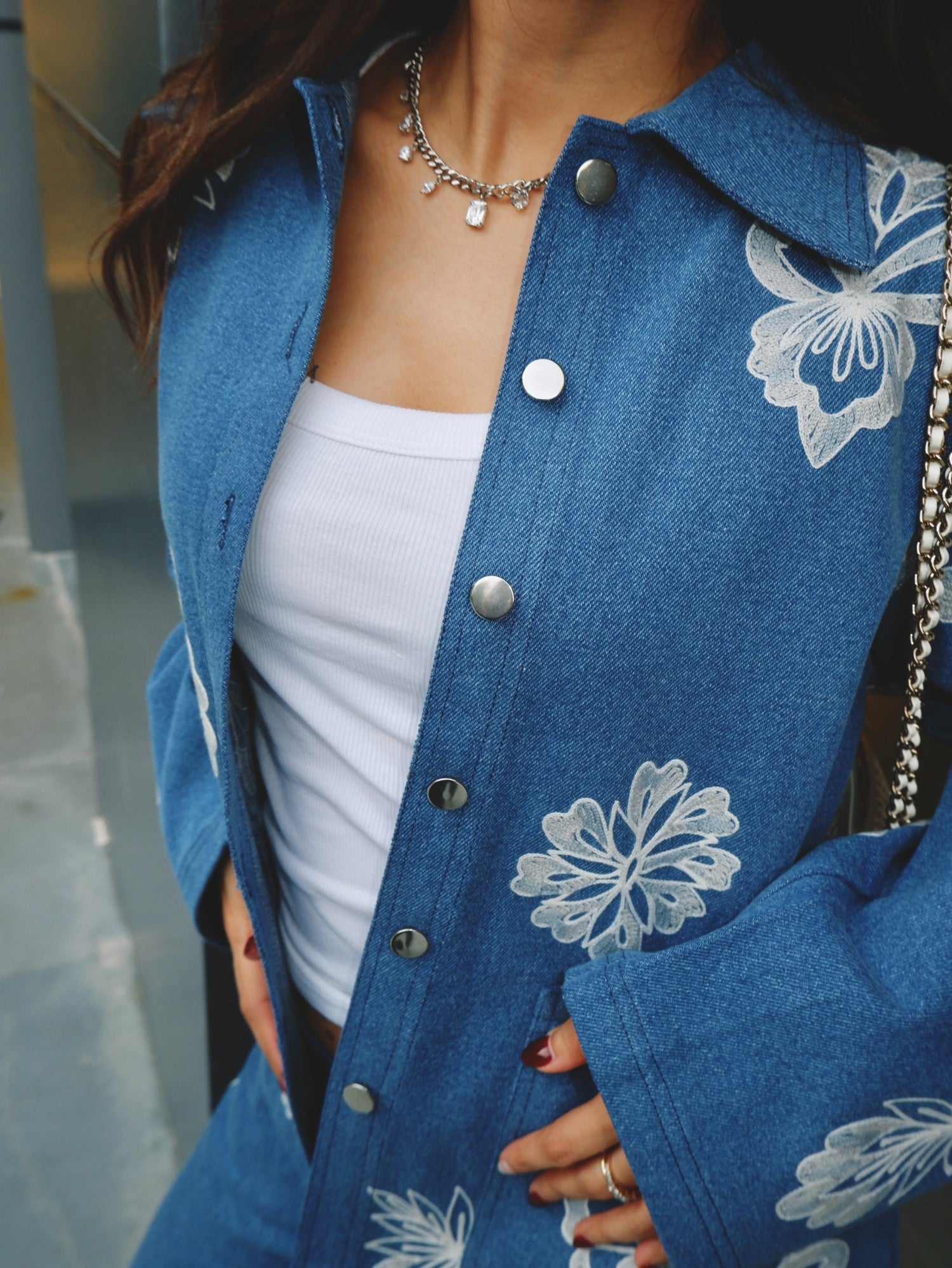 Aari embroidered denim jacket set