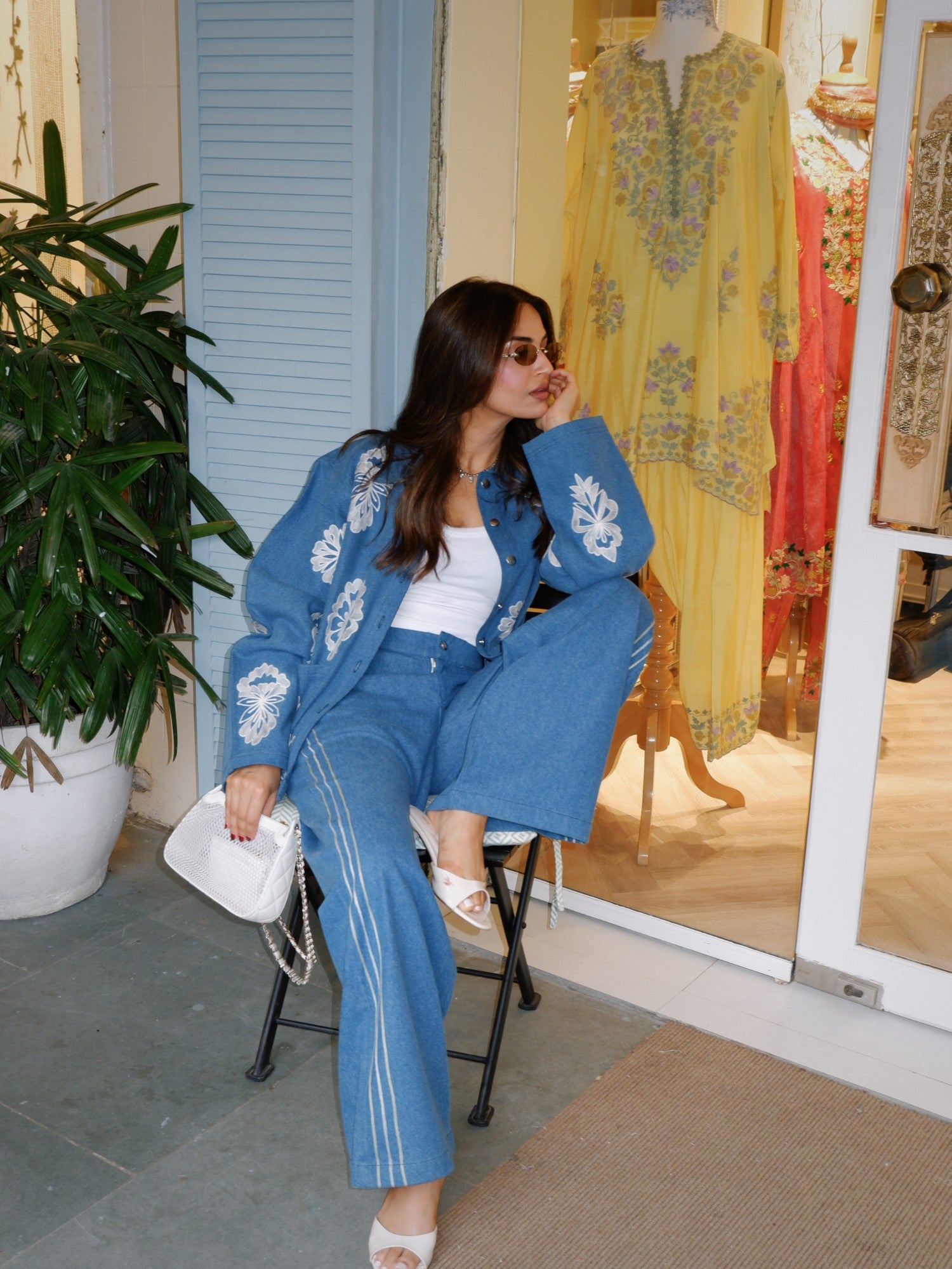 Aari embroidered denim jacket set