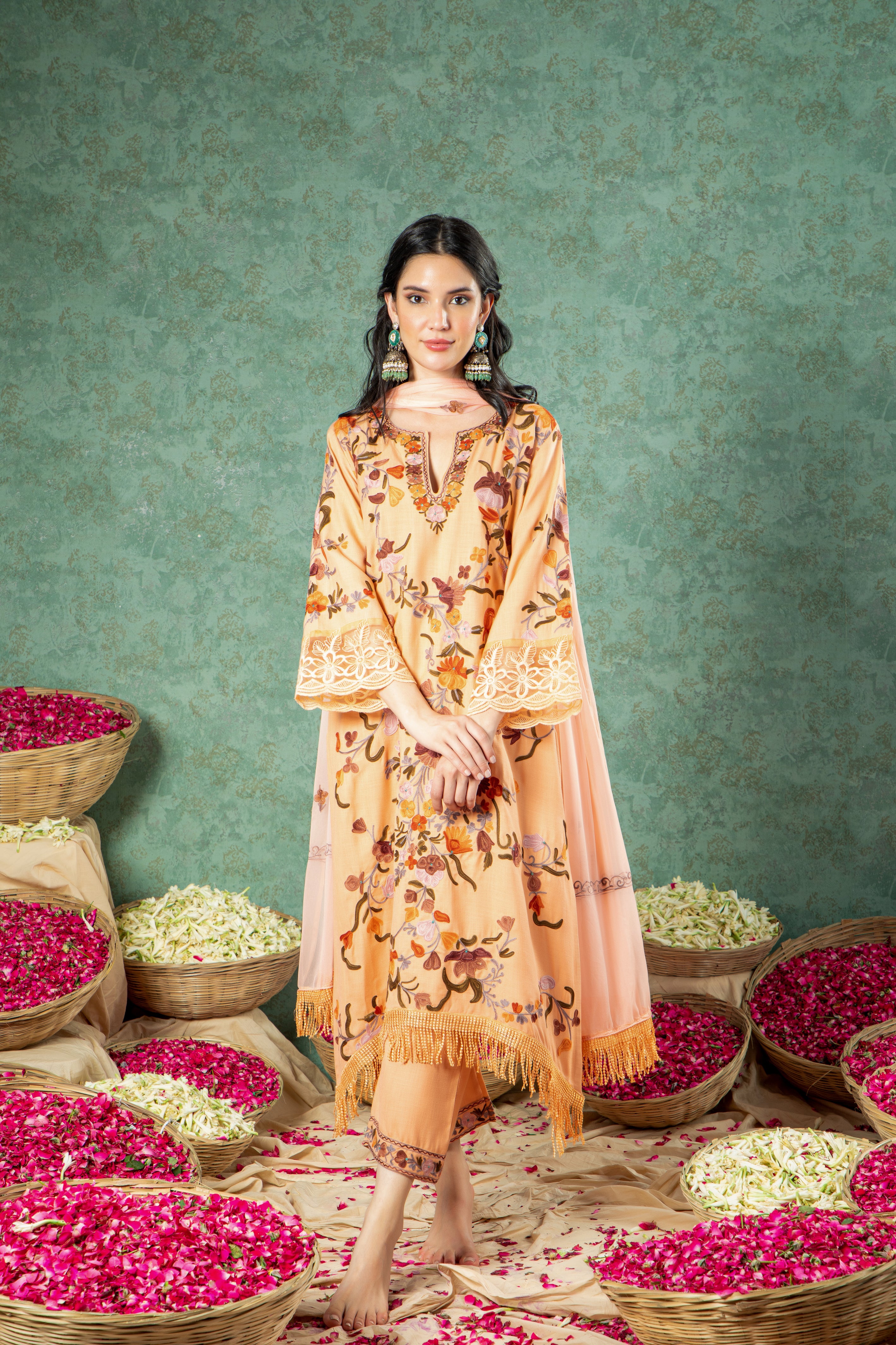 Peach Cotton Kurta Set