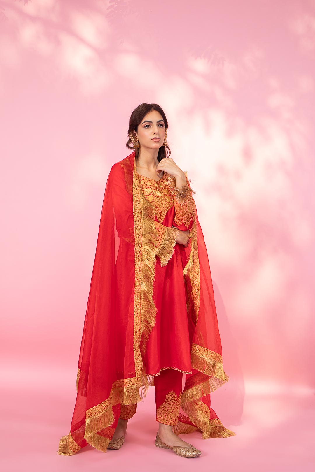 Resham Red Silk Kurta Set With Salwar