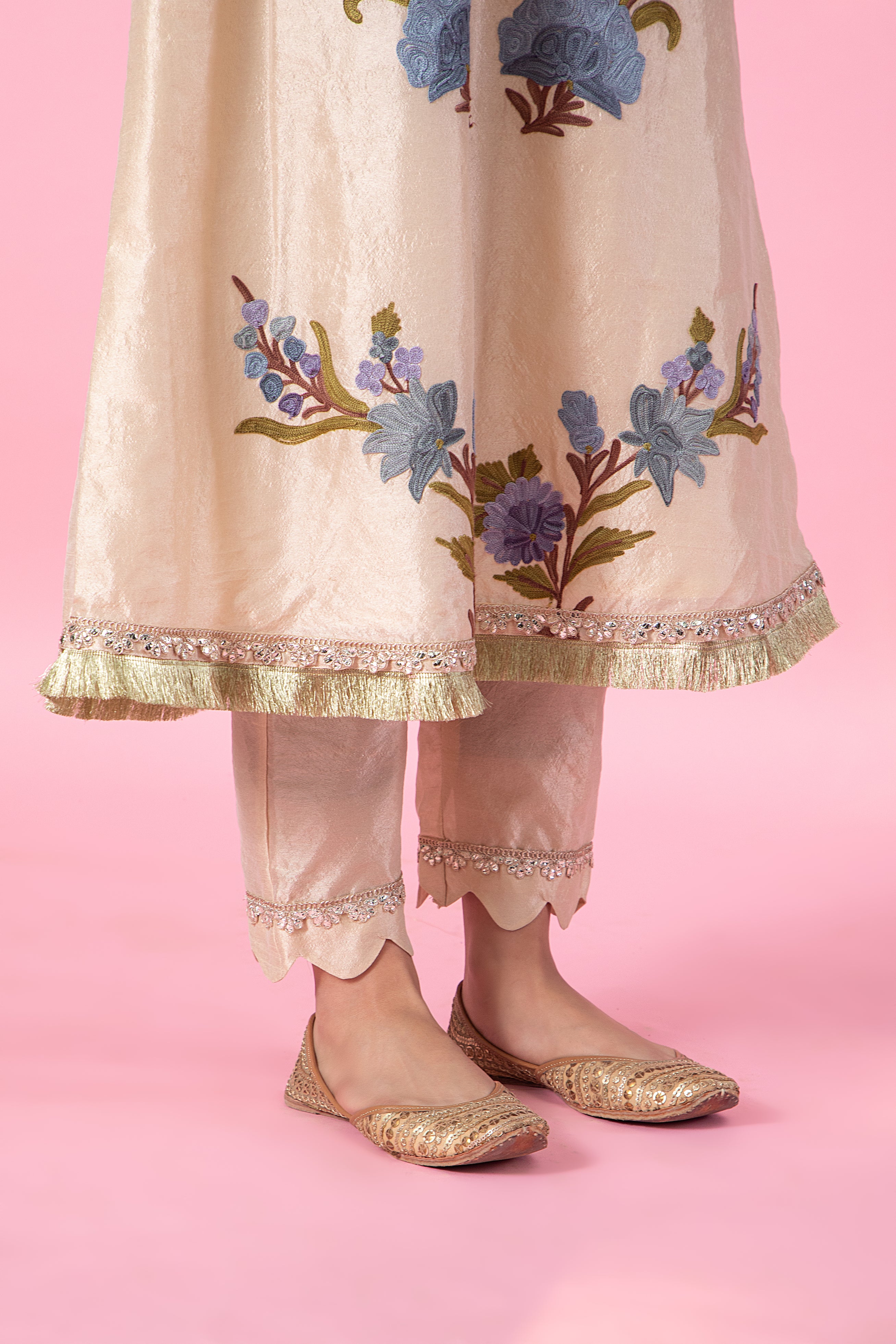 Resham Ivory Silk Kurta Set With Straight Pants