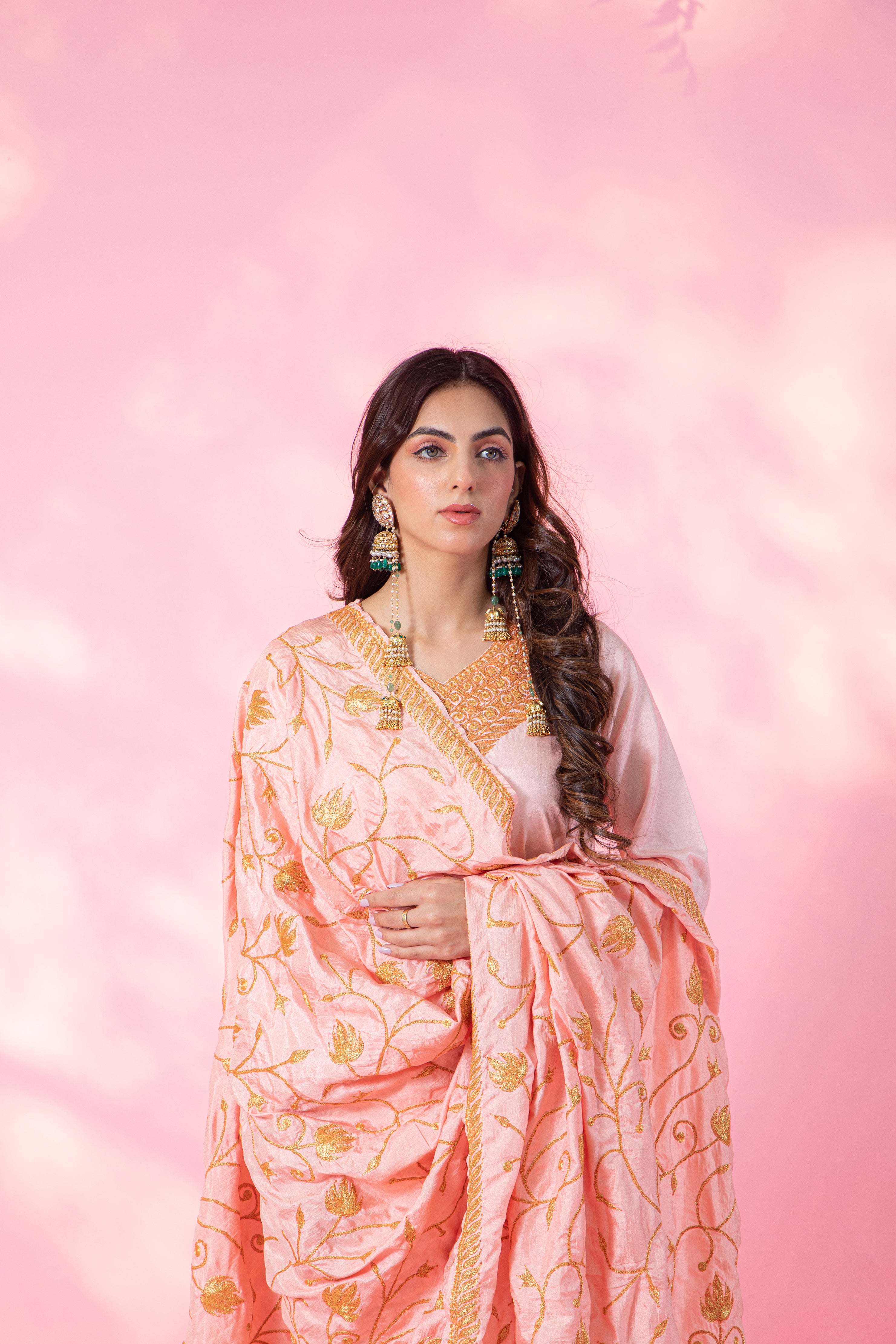 Resham Pink Silk Kurta Set With Straight Pants