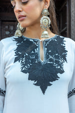 Load image into Gallery viewer, White Black Kashida Crepe Kurta Set

