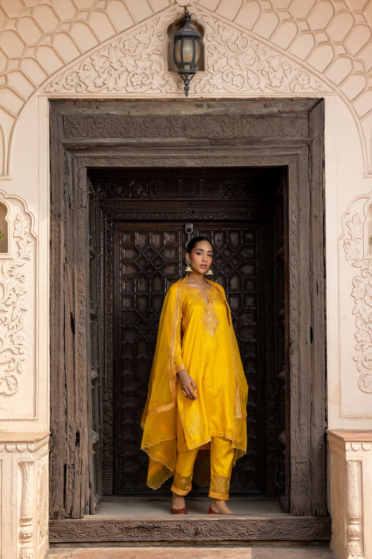 Buy Yellow Silk Kurta Set for women online | Koshur India