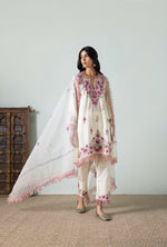 Load image into Gallery viewer, Cream Shades of Pink Cotton Pheran Set
